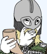 alcohol beer blond drinking helmet holding_object medieval mustache smile soyjak variant:chudjak viking viking_helmet yellow_hair // 826x950 // 224.9KB