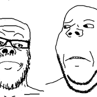 2soyjaks are_you_soying_what_im_soying closed_mouth confused first_a24jak_image glasses looking_at_each_other mustache soyjak stubble subvariant:wholesome_soyjak variant:a24_slowburn_soyjak variant:gapejak // 1252x799 // 159.3KB