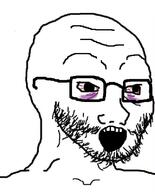 bloodshot_eyes glasses open_mouth soyjak stubble tired variant:soyak // 644x800 // 191.4KB