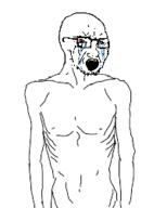 arm bloodshot_eyes crying glasses meta:low_resolution open_mouth skinny soyjak stubble variant:soyak // 201x251 // 12.6KB