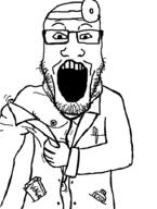 arm clothes doctor dr_sprokeberg glasses hand head_mirror nipple open_mouth soyjak stubble undressing variant:markiplier_soyjak viagra // 686x911 // 103.4KB