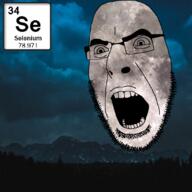 angry chemistry element glasses irl_background moon open_mouth planet selenium soyjak space stubble text variant:cobson // 1100x1100 // 870.8KB