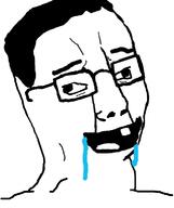 cross_eyed drool glasses hair open_mouth retard soyjak variant:chudjak // 645x770 // 80.8KB