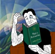 Futurism arm art book buff glass hair hand holding_book holding_object julius_evola light monocle mountain sky smile sofa subvariant:chud_reading torso tree variant:chudjak // 528x516 // 317.9KB
