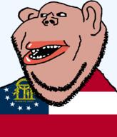 amerimutt black_sclera brown_skin christianity clothes ear flag flag:georgia_(us_state) georgia_(us_state) god hair lips mutt open_mouth soyjak star_(symbol) state stubble subvariant:impish_amerimutt text transparent_background united_states variant:impish_soyak_ears // 685x800 // 50.3KB