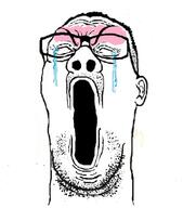 closed_eyes crying ear glasses hair mustache open_mouth soyjak stubble template variant:reaction_soyjak // 555x631 // 77.7KB