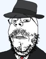 beard clothes fedora frown glasses hat mustache necktie sad soyjak soyjak_party stubble suit tuxedo variant:gapejak // 700x900 // 46.2KB