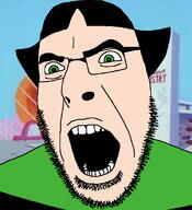 buttercup_(character) cartoon cartoon_network clothes glasses green_eyes hair open_mouth powerpuff_girls soyjak stubble variant:cobson // 721x789 // 121.2KB