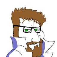 brown_hair character clothes coat cossack dr_cossack glasses green_eyes hair lab_coat mega_man meta:tagme necktie science shadow smug soyjak variant:smugjak videogame // 1000x1000 // 39.6KB