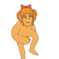 animated blue_eyes cartoon crazed dance eyelashes female full_body hair mymy_(ongezellig) ongezellig orange_hair orange_skin selfish_little_fuck smile soyjak variant:feraljak // 200x233 // 146.7KB