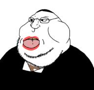 clothes glasses hair lips necktie smartschoolboy9 soyjak stubble suit teeth tongue variant:meximutt // 888x849 // 11.5KB