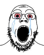 bald bloodshot_eyes crazed crying front_facing glasses open_mouth soyjak stubble subvariant:gapejak_front template variant:gapejak white_background // 500x622 // 8.1KB
