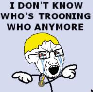 badge crying eyebrows glasses nate open_mouth pointing soyjak soyjak_party stubble teeth text variant:soyak yellow_hair // 600x594 // 198.0KB