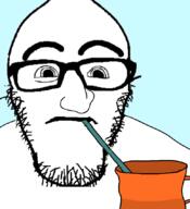 closed_mouth glasses mug straw stubble variant:markiplier_soyjak variant:nojak // 775x849 // 106.8KB