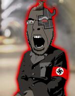 BDL admin adolf_hitler artist:squirreljak boot boot_(user) cyborg droyd glasses grey_skin heilhitler meta:tagme nazism open_mouth stubble swastika tinted_glasses transparent_background variant:cobson // 1022x1300 // 1.1MB