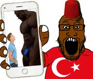 apple_(company) arm brown_skin clothes faggot fez flag:turkiye glasses hair hand hat holding_object holding_phone iphone irl kara_boga muscular_male nigger nsfw open_mouth phone photo red_shirt shirtless shirts shitskin soyjak stubble subvariant:phoneplier subvariant:phoneplier_vertical teeth turkiye turkroach variant:markiplier_soyjak white_skin // 968x825 // 358.8KB