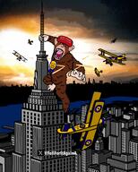 air_force aircraft airplane ape buildings chimp chimpanzee city clothes creature empire_state_building fell_for_it_again fell_for_it_again_award hat kaiju king_kong maga maga_hat mammal military monster new_york plane primate variant:monkeyjak vehicle // 3276x4096 // 1.4MB