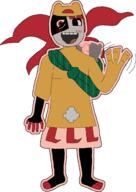 backpack bangs black_skin blush clothes ear ena ena_bbq happy hat no_stubble open_mouth outline pigtails red red_eyes red_hair smile taski_maiden tongue two_tone variant:impish_soyak_ears variant:soytan wave waving white_background white_skin yellow_dress // 1580x2231 // 86.8KB