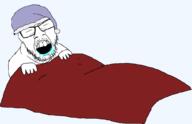 blanket closed_eyes clothes drool glasses hat meta:tagme open_mouth sleep_cap sleeping variant:feraljak white_skin // 1038x669 // 63.8KB