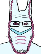 anime blue_skin dirty_deeds_done_dirt_cheap ear glasses hair jojos_bizarre_adventure light_blue_skin no_mouth rabbit soyjak stand_(jojo) stubble subvariant:neutralplier variant:markiplier_soyjak // 600x800 // 95.3KB