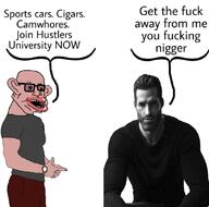 andrew_tate angry arm closed_mouth clothes gigachad glasses hand leg nigger quadroon shitskinkin soyjak speech_bubble stubble sunglasses text tshirt variant:chudjak watch wristwatch // 1092x1080 // 294.5KB