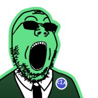 central_intelligence_agency clothes glasses glowing green green_skin necktie open_mouth soyjak stubble suit sunglasses trend:glowie variant:gapejak // 512x512 // 90.2KB
