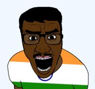 angry brown_skin country flag flag:india glasses hair india indian mustache open_mouth soyjak subvariant:el_perro_chud teeth transparent transparent_background variant:el_perro_rabioso // 427x400 // 11.4KB