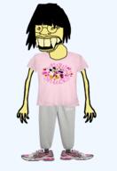 asian asics clothes disney female full_body gap_(clothing_brand) glasses hair mickey_mouse minnie_mouse shoe sock sweatpants teeth tshirt variant:soykio_kid yellow_teeth // 1014x1470 // 560.4KB
