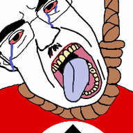 3d 3dgifmaker animated buff full_body glasses hair hand hanging leg nazism open_mouth schutzstaffel sonnenrad soyjak subvariant:patrick subvariant:unbotheredchud suicide tongue variant:chudjak yellow_hair // 200x200 // 298.4KB