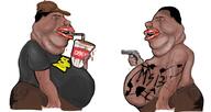 2soyjaks angry arm artist:romanian_schizo brown_skin clothes fat gun hair hat meximutt ms13 open_mouth shirtless side_profile soda variant:impish_soyak_ears variant:unknown // 943x503 // 264.5KB