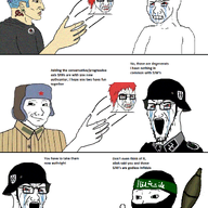authcenter authleft authright beret big_red blue_hair brown_eyes bullet clothes communism crying crying_wojak dyed_hair earring glasses hammer_and_sickle hat helmet isis islam islamic_state leftist libleft nazism nordic_chad nose_piercing political_compass red_hair rocket_launcher sjw sweater tankies throw ushanka variant:cryboy_soyjak variant:wojak wojak // 1181x1502 // 222.0KB