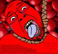 ack crying dead erythrosine food_dye glasses hanging no_background open_mouth red3 rope soyjak stubble suicide tongue variant:bernd yellow_teeth // 1677x1569 // 1.1MB
