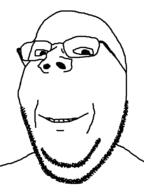 glasses happy no_eyebrows smile soyjak stubble subvariant:wholesome_soyjak variant:gapejak // 600x800 // 6.8KB