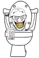 bug closed_mouth glasses gums happy mixed_bugs series:skibidi_soyjaks skibidi skibidi_toilet smile soyboy soyjak stretched_mouth stretched_nose stubble teeth toilet variant:feraljak white_background wide_eyes yellow_teeth // 1000x1494 // 125.3KB