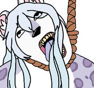 blue_hair ear feline furry hair hanging leopard open_mouth resine rope snow_leopard soyjak suicide tongue variant:bernd yellow_teeth // 768x719 // 299.0KB