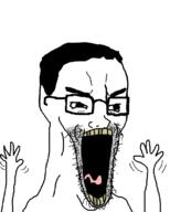 angry excited glasses hair hand hands_up merge soyjak stubble subvariant:waow tongue variant:chudjak variant:soyak // 640x800 // 26.3KB