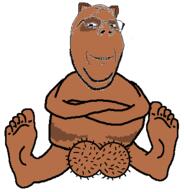 animal brown_skin crossed_arms ear foot full_body glasses sitting smile soyjak stubble subvariant:wholesome_soyjak tanuki testicles variant:gapejak // 364x379 // 18.5KB