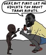 angry bald beard black_skin blue_pants crying glasses grey_skin holding_bottle naked nas:gigachad red_eyes sandals selfish_little_fuck soy soylent soylent_(creamy_chocolate) starving text trans_rights variant:cryboy_soyjak yellow_shirt // 594x709 // 265.4KB