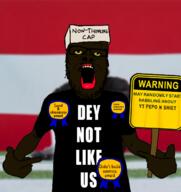 award black_skin cap clothes hat holding_object holding_sign kendrick_lamar sign superbowl variant:a24_slowburn_soyjak variant:shirtjak yellow_sclera // 618x655 // 224.5KB