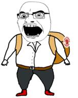 arm backpack child clothes full_body glasses hand leg open_mouth soyjak stubble variant:cobson zoomed // 475x596 // 54.3KB