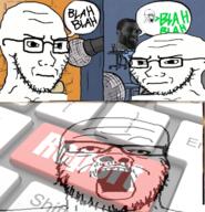 anti_anti_soyjak bloodshot_eyes comic concerned crying frown glasses greentext mustache open_mouth report soyjak speech_bubble stubble text variant:a24_slowburn_soyjak variant:soyak // 679x704 // 472.0KB