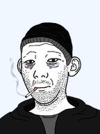 5_o_clock_shadow beanie bloodshot_eyes cigarette clothes depressed doomer ear eyebags grey_shirt hat hoodie nas:wojak sad smoke smoking subnas:doomer tired variant:kuzjak variant:wojak white_skin wojak // 810x1080 // 43.9KB