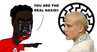 Gaza_Holocaust aryan black_skin clothes crying hat identity_politics irl israel judaism kippah marcel_Dumas nazism nordic_chad pointing race_autism sonnenrad united_states variant:chudjak yellow_hair // 2015x1080 // 464.0KB