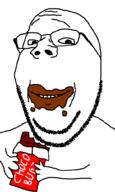 arm choco_bugs chocolate food glasses hand holding_object smile soyjak stubble subvariant:wholesome_soyjak variant:gapejak // 600x1000 // 12.8KB