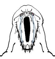 bloodshot_eyes crying deformed distorted glasses large_eyebrows mirrored open_mouth small_eyes soyjak stretched_mouth stubble variant:soyak // 878x944 // 24.3KB