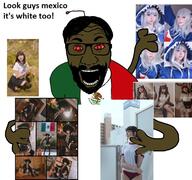 antenna arm beard bloodshot_eyes brown_skin clothes cosplay country flag gawr_gura glasses hair hand holding_object hololive int_(4chan) irl mexico multiple_arms open_mouth red_eyes reddit soyjak text tshirt variant:el_perro_rabioso vtuber // 771x724 // 194.4KB
