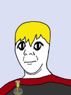 badge closed_mouth hair large_eyes nate neutral soyjak soyjak_party subvariant:commiepedotroon text variant:kuzjak yellow_hair // 809x1080 // 38.8KB