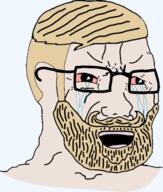 beard bloodshot_eyes crying glasses hair nordic_chad open_mouth redraw soyjak variant:soyak white_skin yellow_hair // 535x631 // 161.6KB