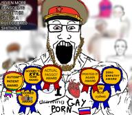 autism_patient_award award bloodshot_eyes buff censored coomer cyrillic_text drawfag flag:russia open_mouth shemmysloota_(drawfag) star_(symbol) subvariant:muscular_chud text variant:chudjak variant:markiplier_soyjak // 1059x929 // 710.7KB