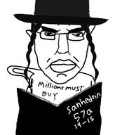 angry book closed_mouth clothes death_note ear glasses hair hat holding_book holding_object judaism millions_must_die pun soyjak subvariant:chudjak_front text variant:chudjak // 615x680 // 93.8KB